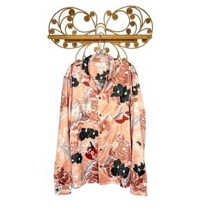 Urban Outfitters Satin Floral Button-Down Shirt Black XL